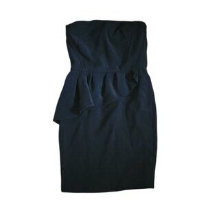 Maje Dress Womens Size 1 Solid Black Strapless Zip Back Ruffle Detail LBD Mini